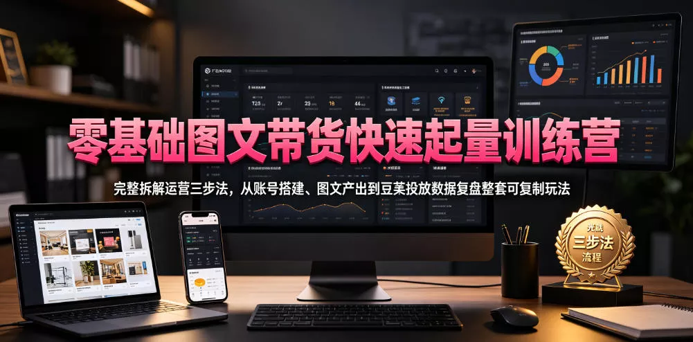 零基础图文带货快速起量训练营，完整拆解运营三步法，从账号搭建、图文产出到豆荚投放数据复盘整套可复制玩法 - FiveM 插件资源站