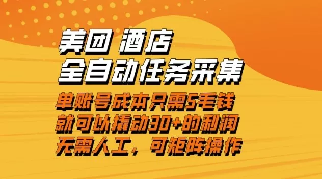 美团酒店全自动任务采集，单账号几毛钱就能撬动30+利润，成本低，操作简单，当天到账【揭秘】 - FiveM 插件资源站