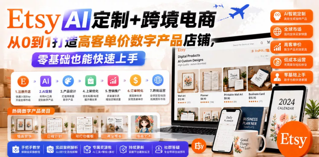 Etsy AI定制+跨境电商，从0到1打造高客单价数字产品店铺，零基础也能快速上手 - FiveM 插件资源站