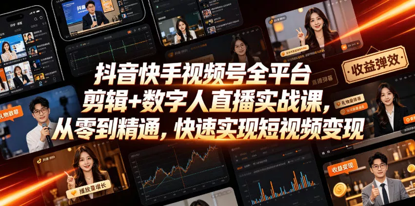 抖音快手视频号全平台剪辑+数字人直播实战课，从零到精通，快速实现短视频变现(更新2026年6月) - FiveM 插件资源站
