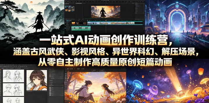 一站式AI动画创作训练营，涵盖古风武侠、影视风格、异世界科幻、解压场景，从零自主制作高质量原创短篇动画 - FiveM 插件资源站