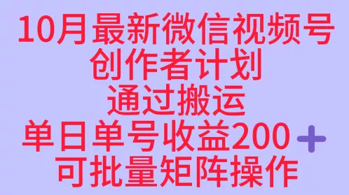 10月最新视频号收益最大化赛道长久稳定红利项目，单日单号收益2张+可批量矩阵操作 - FiveM 插件资源站