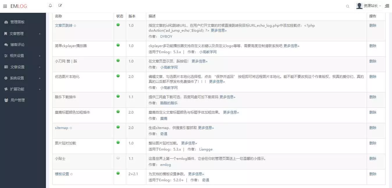 Emlog麋鹿资源网站长二开整站数据带9条采集规则 - FiveM 插件资源站